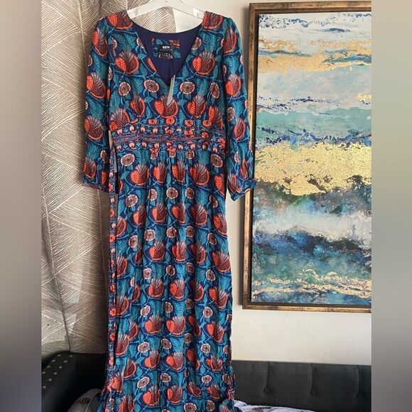 Anthropologie Maxi Dress Women Size 0Blue Green Orange Floral Printed